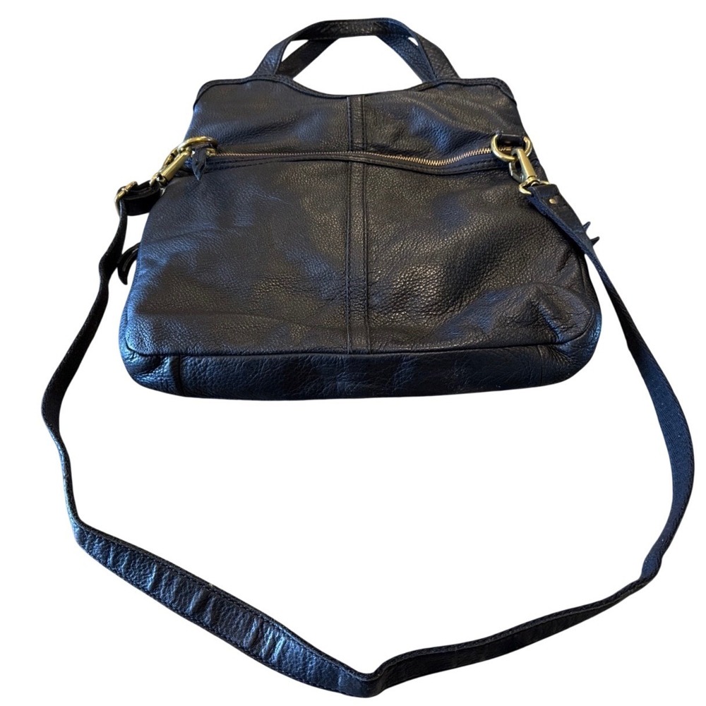 Fossil Black Pebbled Leather Crossbody Bag Satchel with Brass Hardware ZB5405